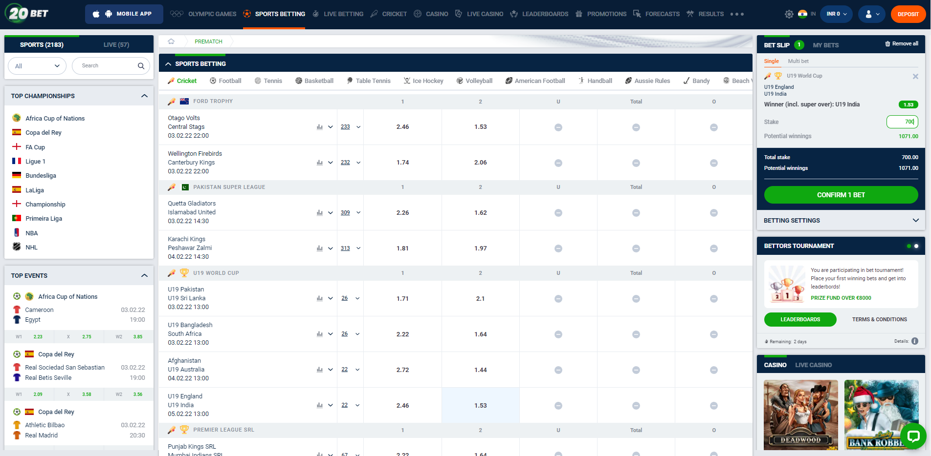 20 Bet Sports Betting