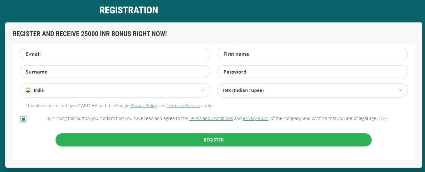 22 Bet india registration