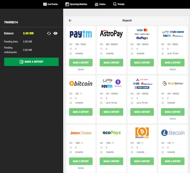 Deposit on Parimatch