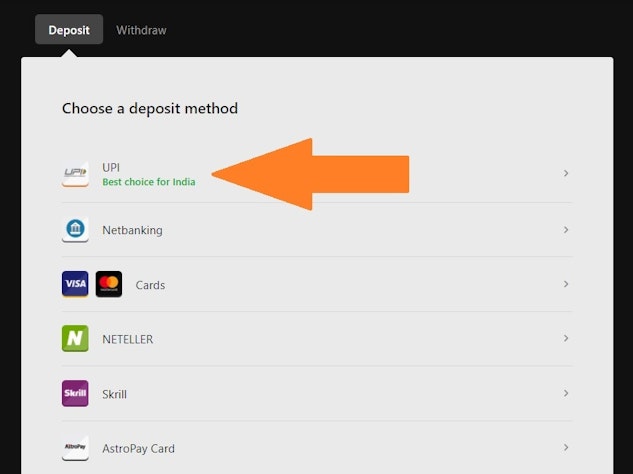 Deposit with UPI on Betway