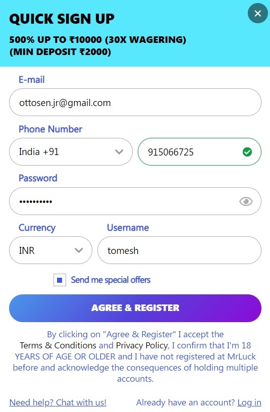Mr Luck Registration