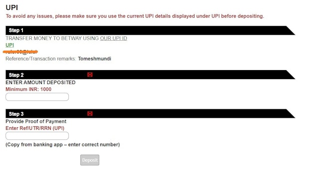 Deposit on Betway using UPI
