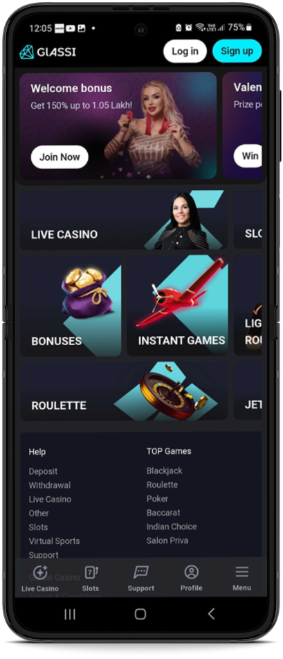Glassi casino homepage