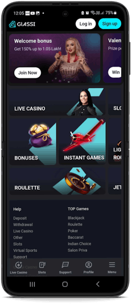 Glassi casino homepage